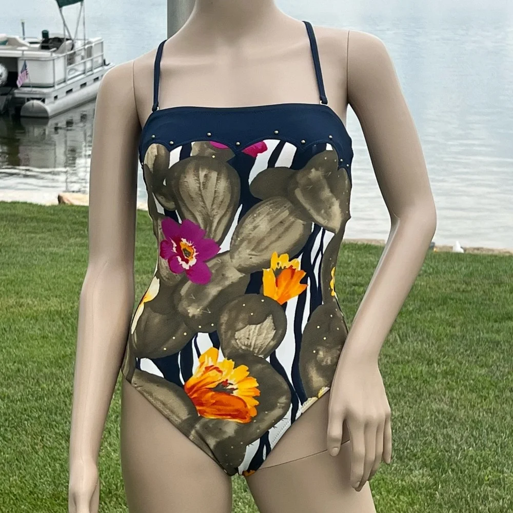 - Gottex Studded Floral Bandeau Maillot! EUC!